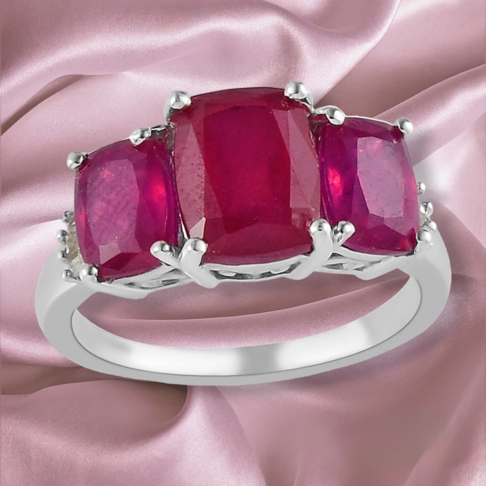 🔥PRICE CUT🔥NWT RUBY & DIAMOND RING IN PLATINUM OVER STERLING SILVER SZ 7
